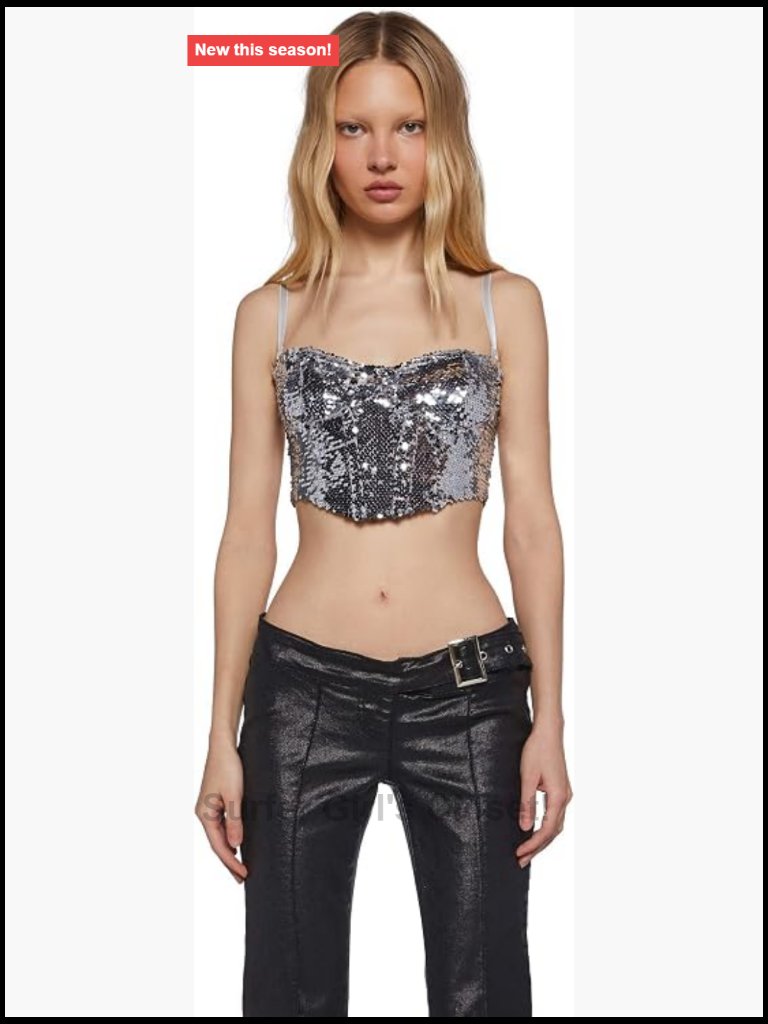 Sequin Bustier Top With Boning, Adjustable Straps, Zipper Closure